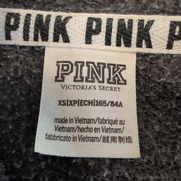 Victoriaβs Secret PINK Sz XS Snap Button Sleeve Full Zip Hoodie Gray Sweater Top - Picture 9 of 11